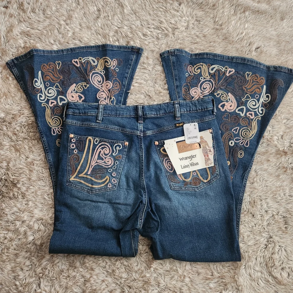 Free People Wrangler X Lainey‎ Wilson Wildflower Bell Bottom Jeans Women's